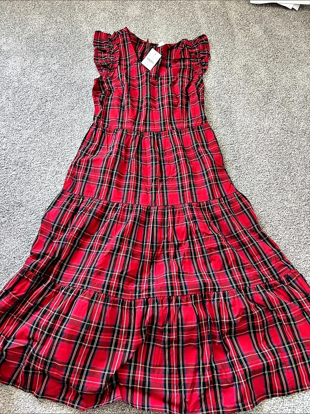J.Crew Tartan Plaid Flutter Sleeve Midi Dress Plaid Tiered Maxi Dress